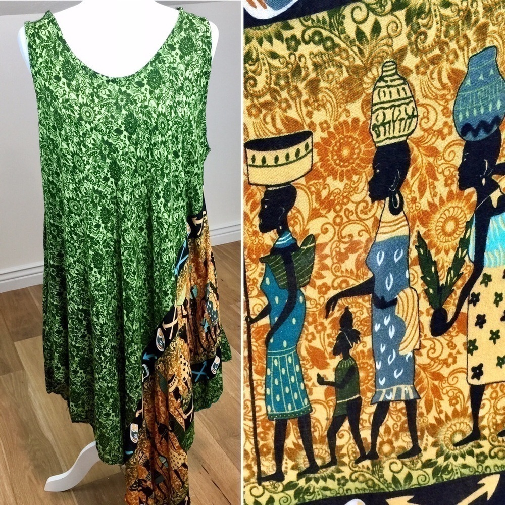 Vintage African Art Print Handkerchief Dress